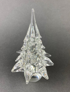 Lead Crystal Clear Christmas Tree. Hand Crafted Art Glass Spruce Tree. 8" Tall Pine. Holiday or Year-Round Decor.
