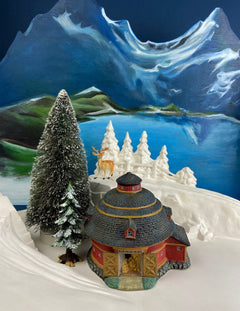 Illuminated Porcelain House. Medium-Sized Rustic Brick House with Red Roof for Christmas Village. Holiday Accessory. Traditional Home Decor