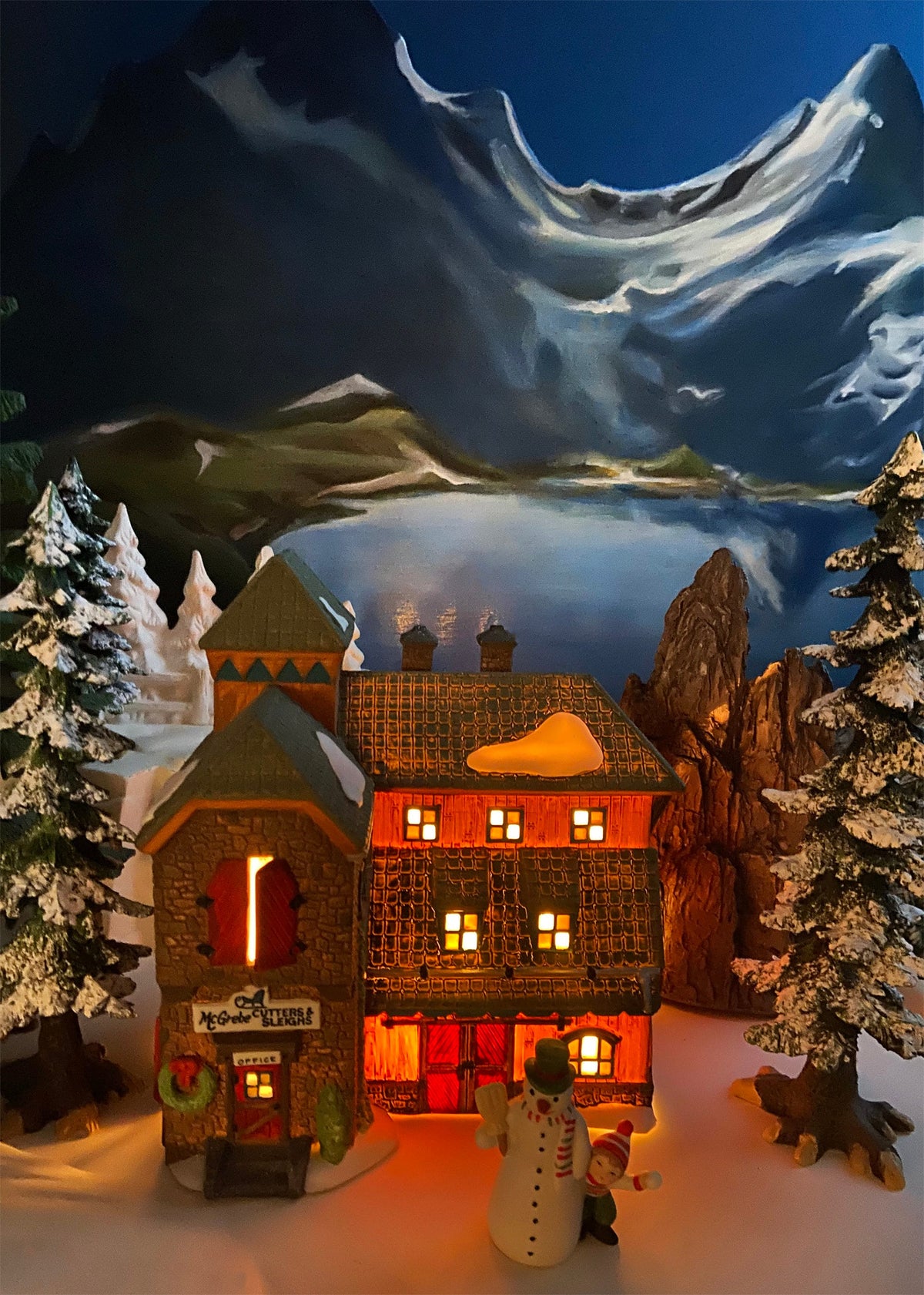 Christmas Village Accessories by Department 56. Illuminated McGrebe Cutters and Sleighs.  New England Village Series.