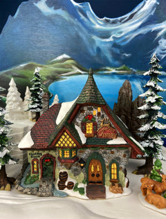 Illuminated Aldeburgh Music Box Shop. Celebrating Music. Christmas Village Porcelain House and Built-in Music Box. Dickens' Village Series.