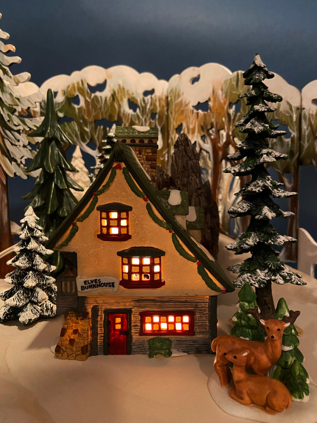 . Elves Bunkhouse. Illuminated Christmas Village Porcelain House. North Pole Series. Holiday Decor.