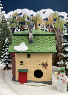 Department 56 Illuminated House. Elfie's Sleds and Skates. North Pole Series. Hand Painted Porcelain Building with Lights. Christmas Decor.