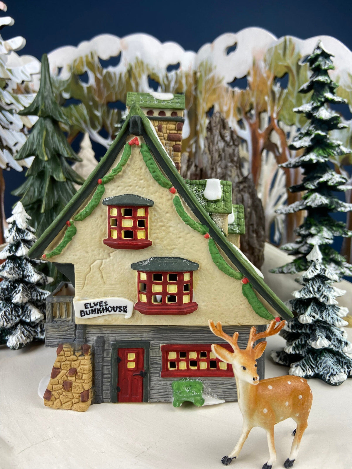 . Elves Bunkhouse. Illuminated Christmas Village Porcelain House. North Pole Series. Holiday Decor.