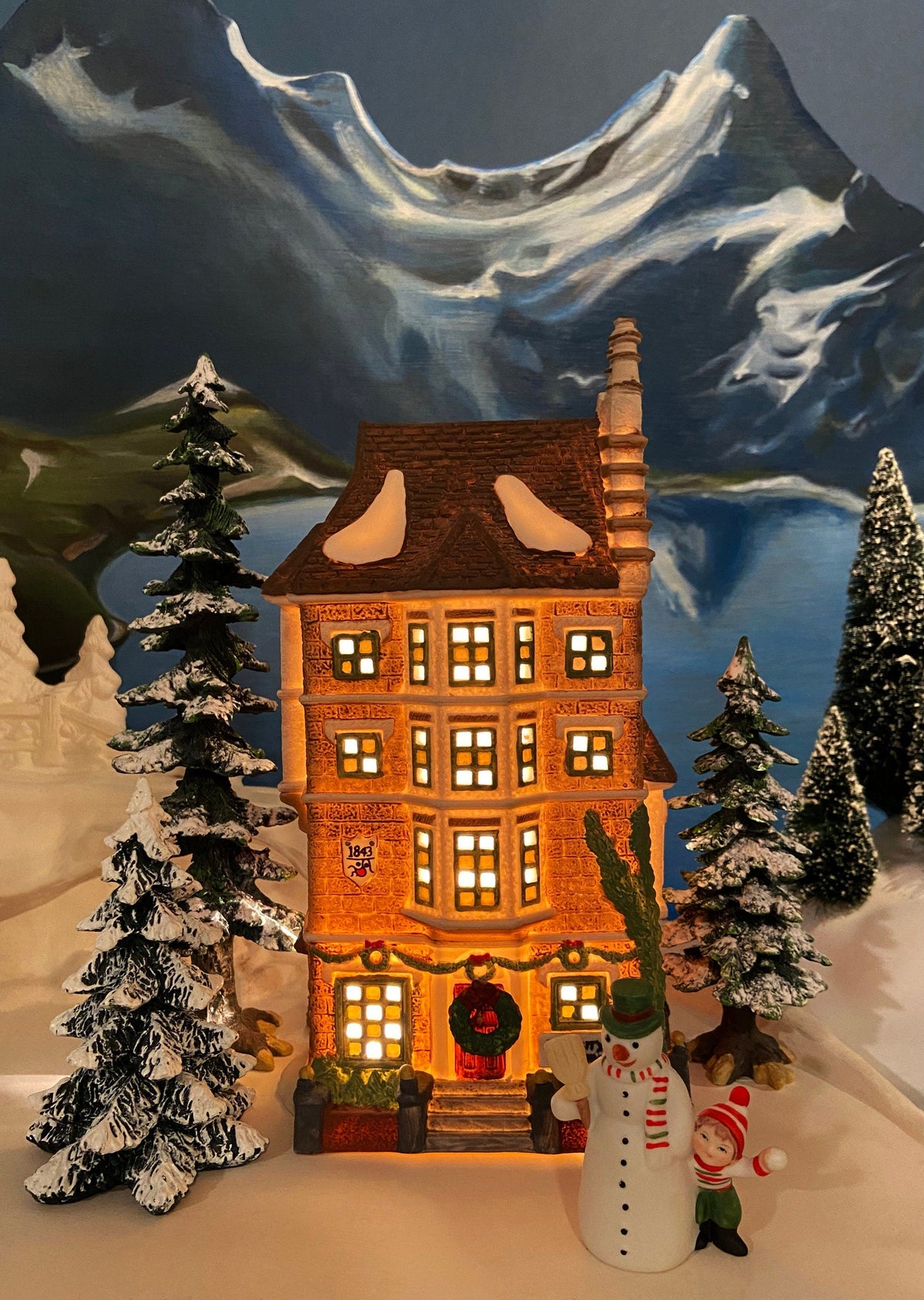 Christmas Village House. Illuminated Nephew Fred's Flat. Dickens Village Series. Christmas Diorama. Holiday Celebration.
