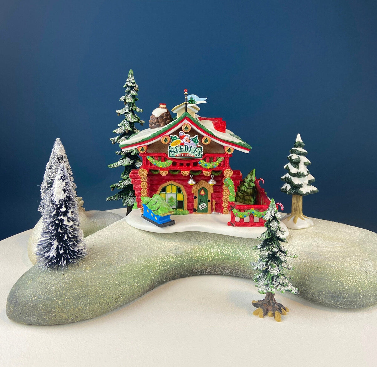 Needle's Tree Farm. Illuminated Porcelain Christmas Village House. North Pole Series. Magically Detailed Holiday Decor.