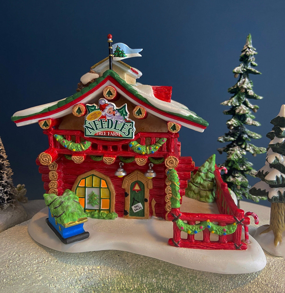 Needle's Tree Farm. Illuminated Porcelain Christmas Village House. North Pole Series. Magically Detailed Holiday Decor.