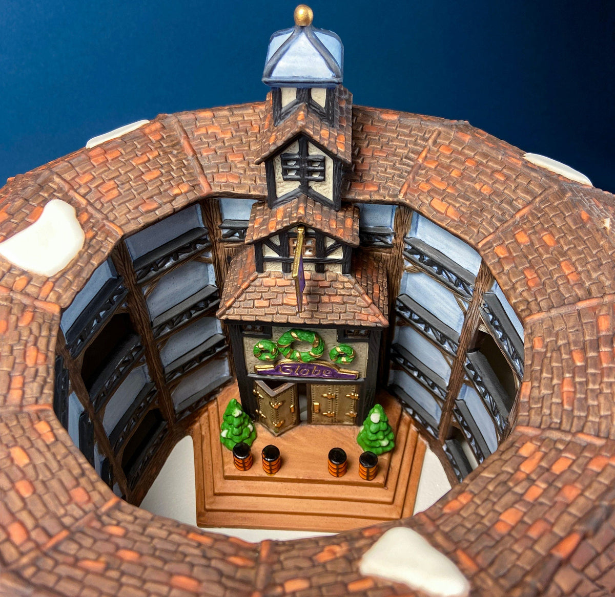 Illuminated Old Golden Globe Theater. Set of 4. Porcelain Christmas Village House by Dept. 56. Dickens' Village Hist. Landmarks Series.