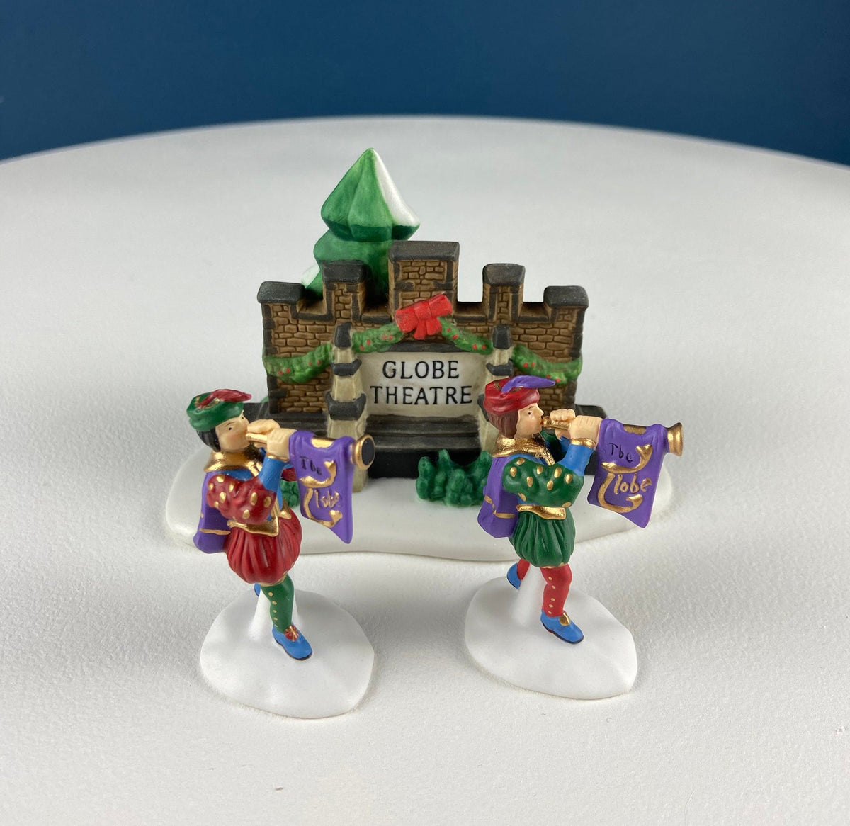 Illuminated Old Golden Globe Theater. Set of 4. Porcelain Christmas Village House. Dickens' Village Hist. Landmarks Series.