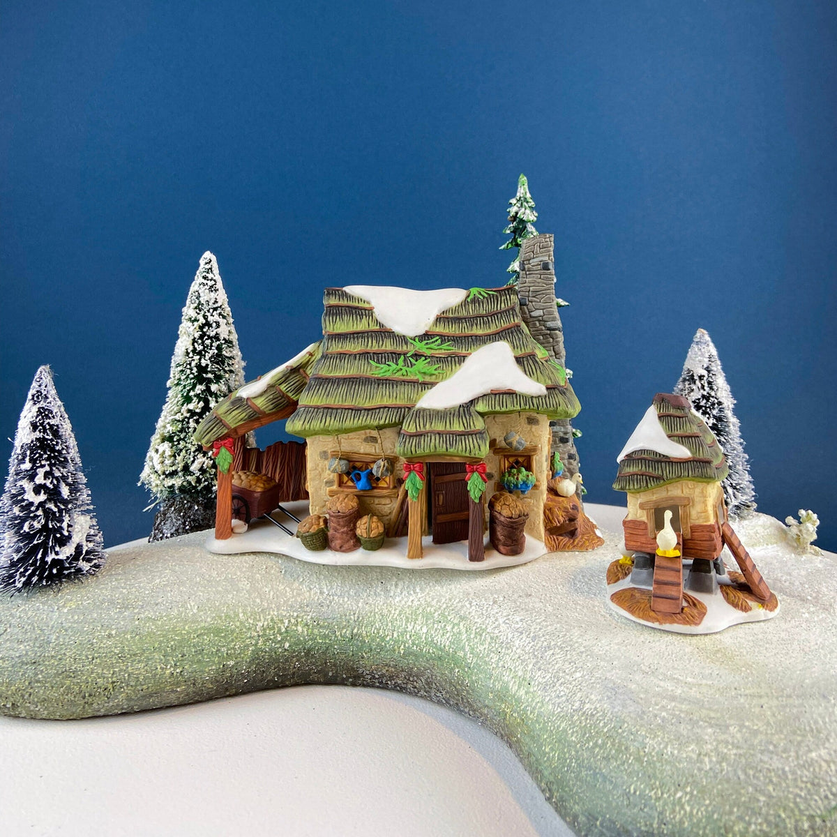 Dickens' Village Series. McShane Cottage and Matching Bird/Goose Coop. Illuminated Christmas Village House. Holiday Decor.