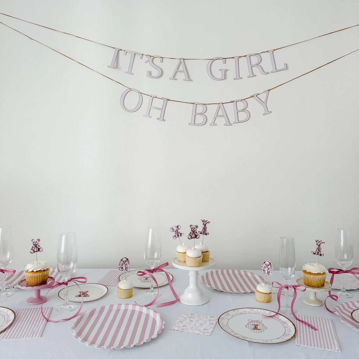 It’s a Girl & Oh Baby Pink Baby Shower Banner – Gold Foil