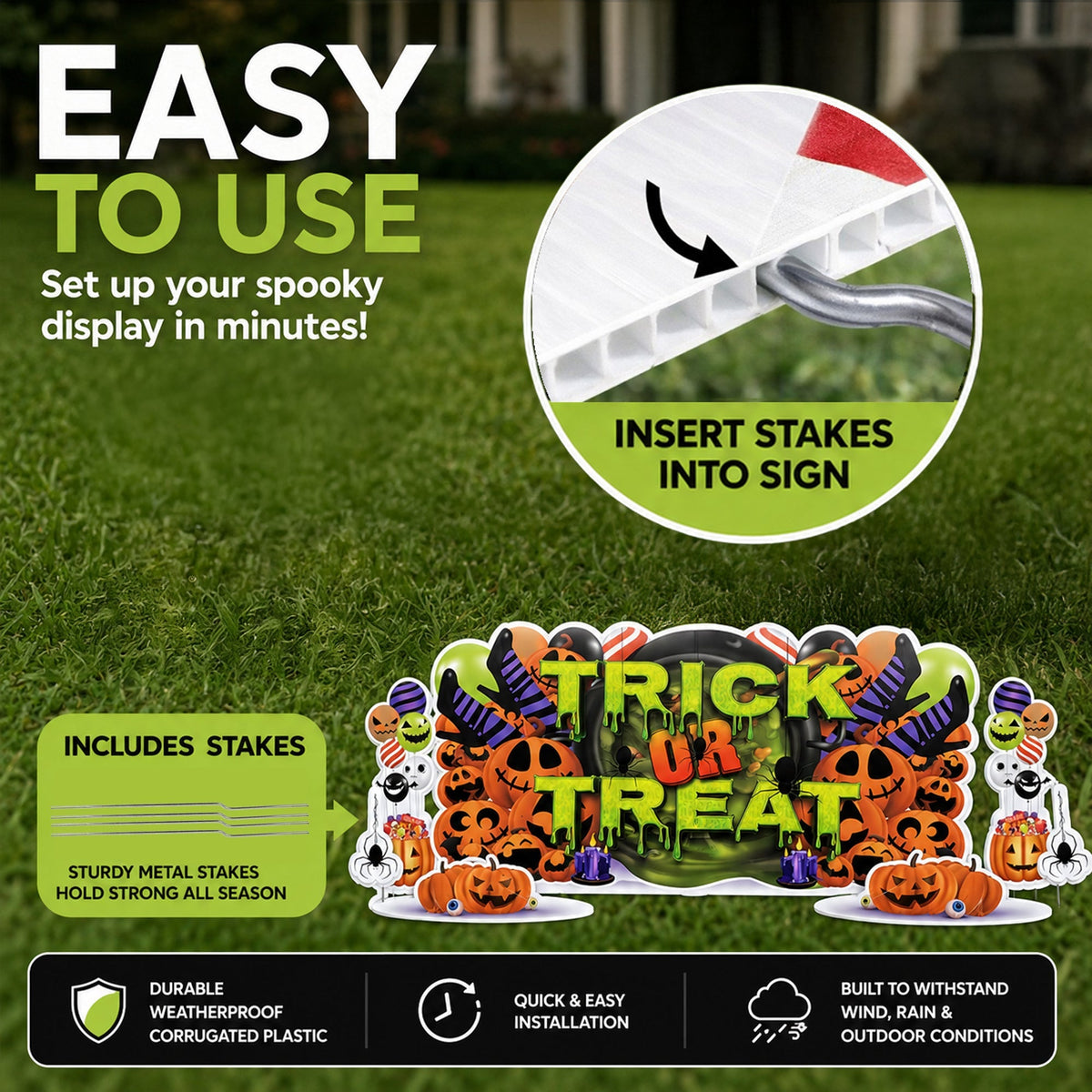 Jumbo Trick Or Treat Halloween Yard Sign Decorations – 7-Piece Outdoor Yard Card Set