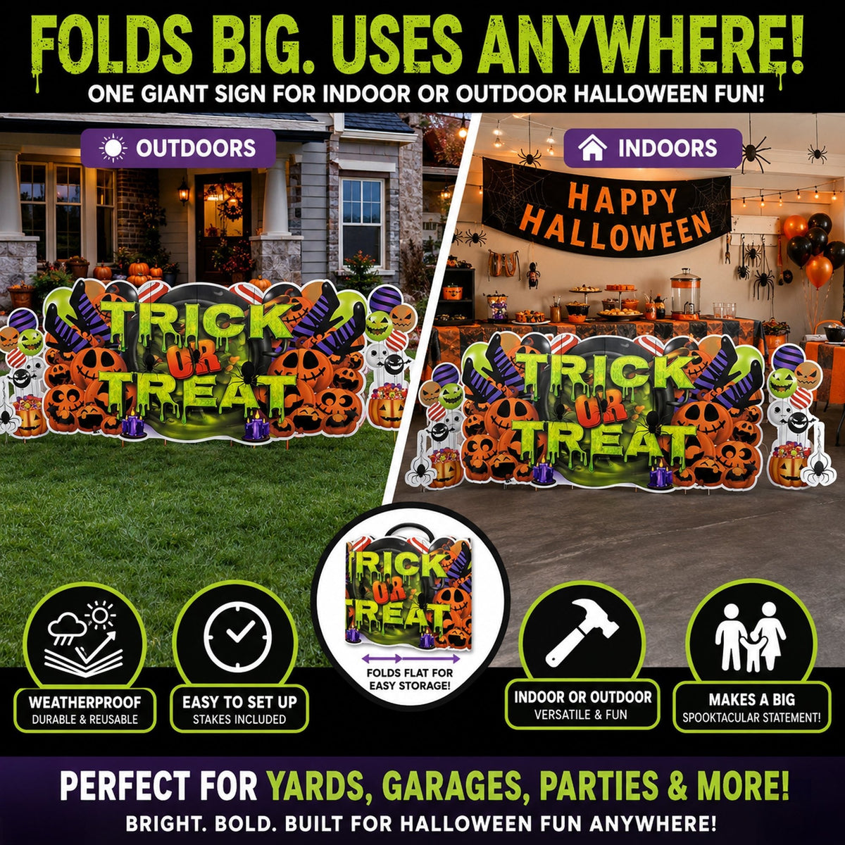 Jumbo Trick Or Treat Halloween Yard Sign Decorations – 7-Piece Outdoor Yard Card Set