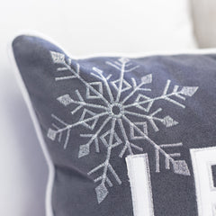 Gray Velvet Lumbar Throw Pillow with Snowflake Embroidery - 14x20
