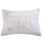 Ivory Velvet Lumbar Pillow with Embroidered 'Let It Snow' and Insert - 14x20