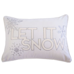 Ivory Velvet Lumbar Pillow with Embroidered 'Let It Snow' and Insert - 14x20