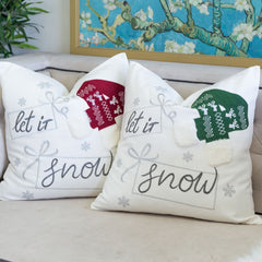 Let It Snow Christmas Throw Pillow with Embroidery - Cotton