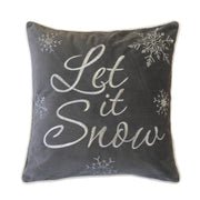 Let It Snow Embroidered Cotton Throw Pillow with Winter Embroidery - Gray