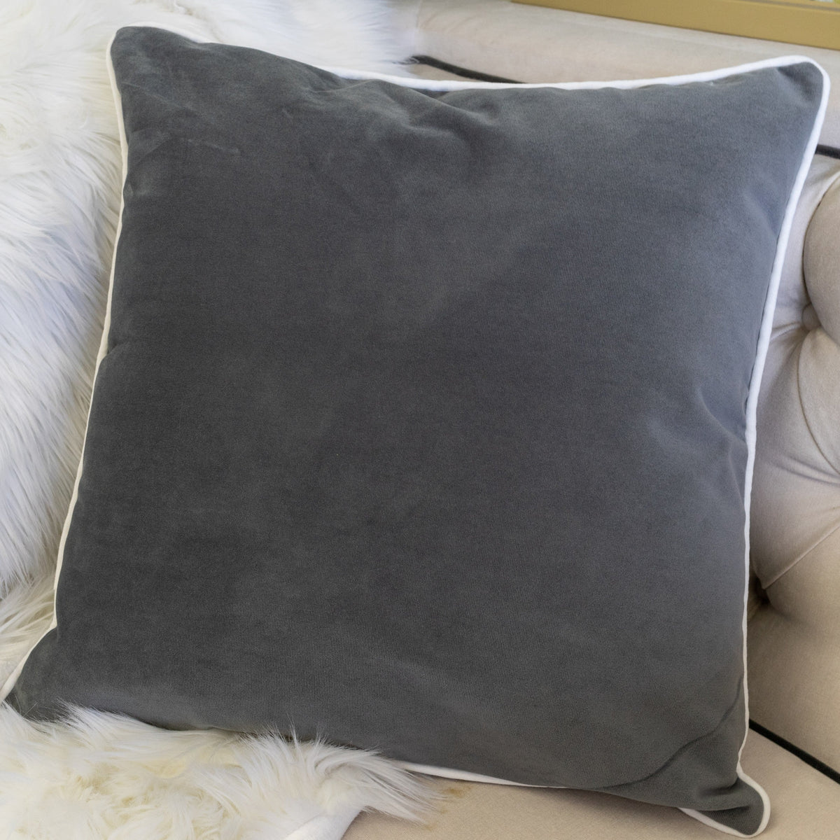 Let It Snow Embroidered Cotton Throw Pillow with Winter Embroidery - Gray