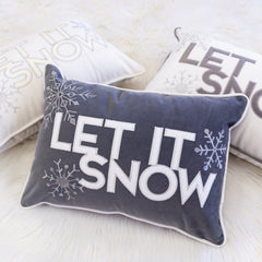 Nneka Let It Snow White Velvet Lumbar Pillow with Embroidery - 14x20