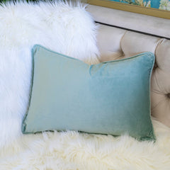 Pastel Harvest Lumbar Pillow with Embroidered Fall Accents – Misty Blue