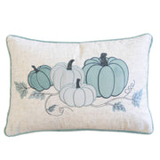 Pastel Harvest Lumbar Pillow with Embroidered Fall Accents – Misty Blue
