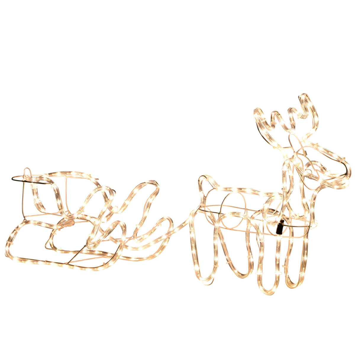 LED Reindeer Sleigh Outdoor Christmas Decoration with 192 Warm LED Lights - Steel