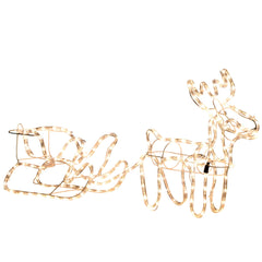 LED Reindeer Sleigh Outdoor Christmas Decoration with 192 Warm LED Lights - Steel