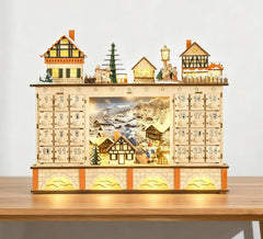 Light Up Table Xmas Wooden Store Holiday Decoration,Christmas Advent Calendar with Countdown Drawer, Village
