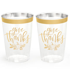 Give Thanks Cups - 30 gold foil plastic cups
