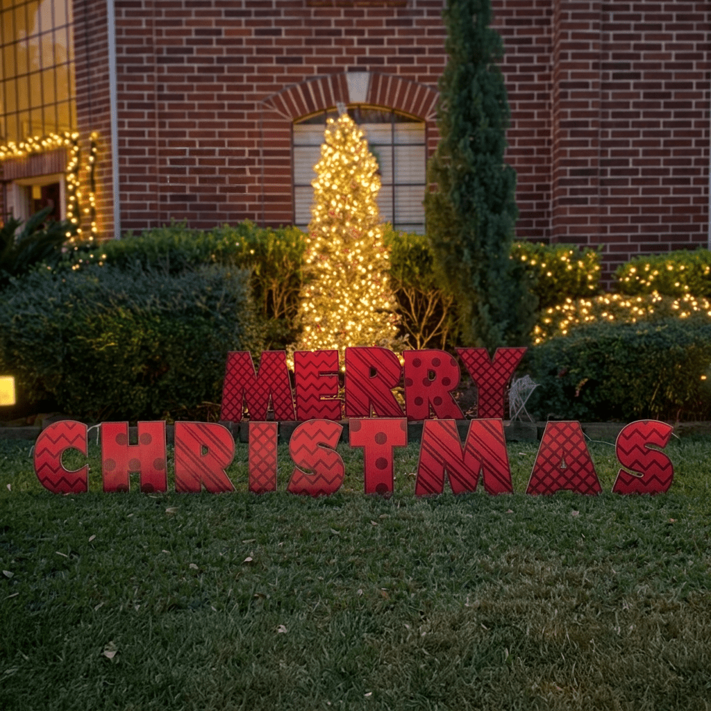 Merry Christmas Yard Letters with Stakes - 20-Inch Outdoor Christmas Lawn Sign Set
