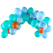 Train Party Balloon Garland – Mint, Blue, White & Orange (50+ Pack)