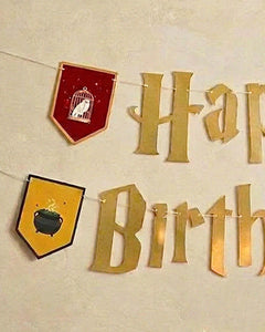 Wizard Birthday Banner - gold foil + colored pendants