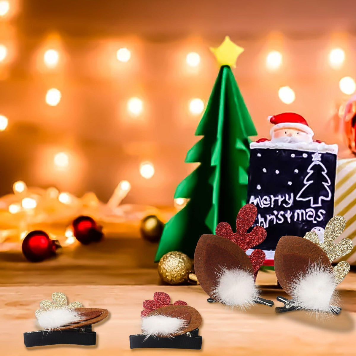 hhdatc 2 Pairs Reindeer Antlers Ears Hair Clips Christmas Party Accessories