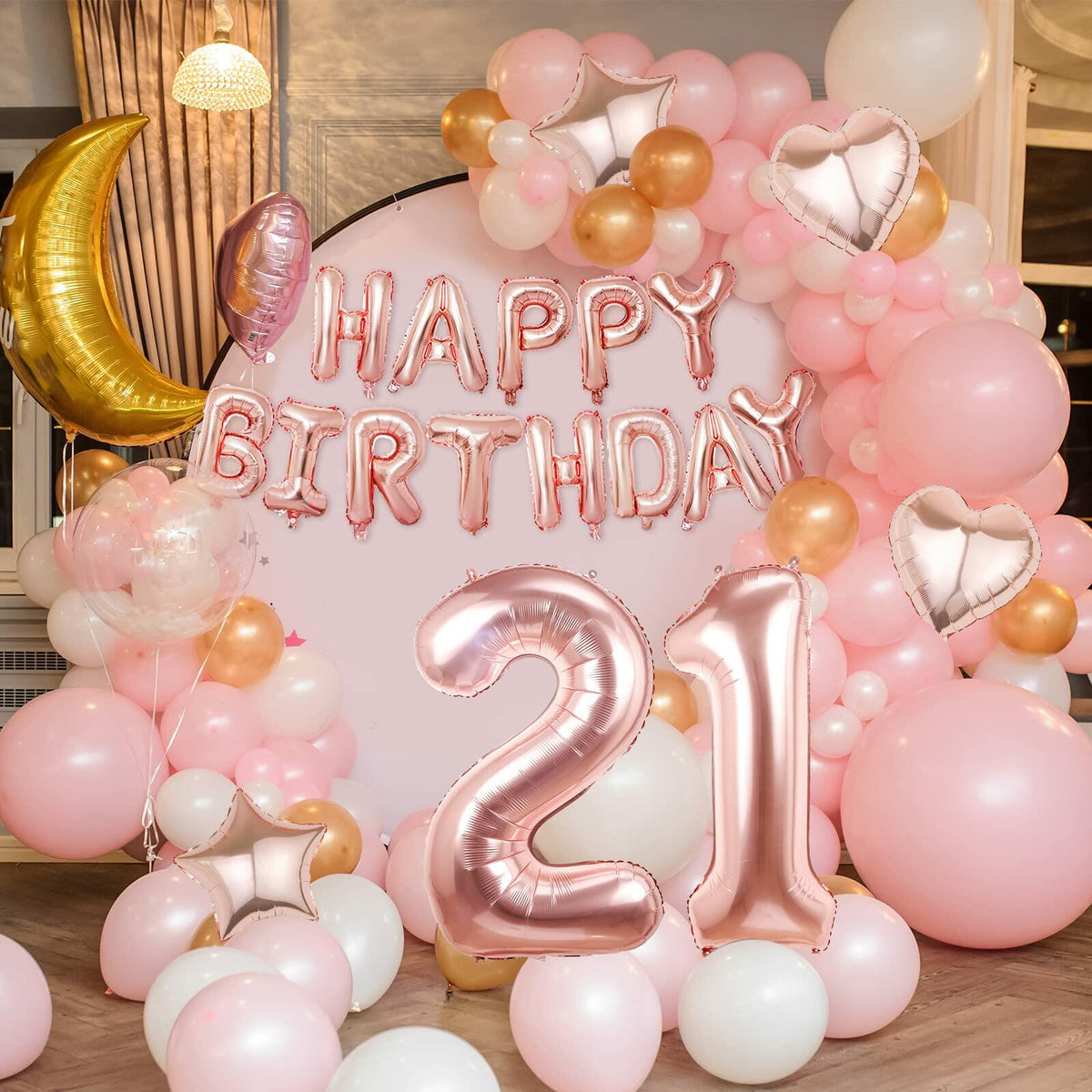 Rose Gold Happy Birthday Balloons Banner 16 Inch Mylar Foil 21st Party