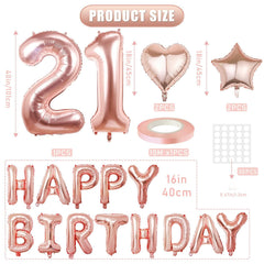 Rose Gold Happy Birthday Balloons Banner 16 Inch Mylar Foil 21st Party