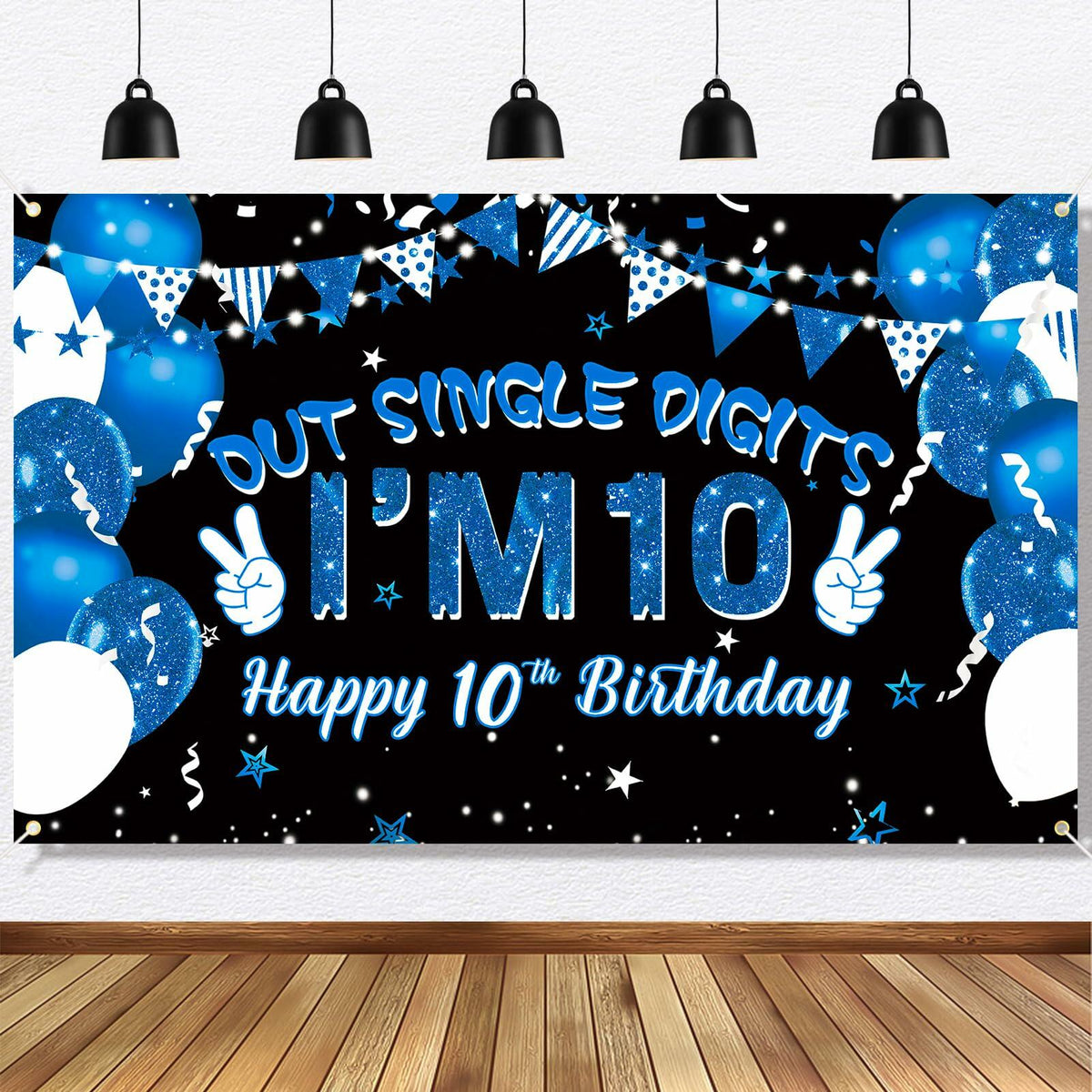 Ushinemi 10th Birthday Banner Boys Party Supplies 6x3.6ft Double Digits