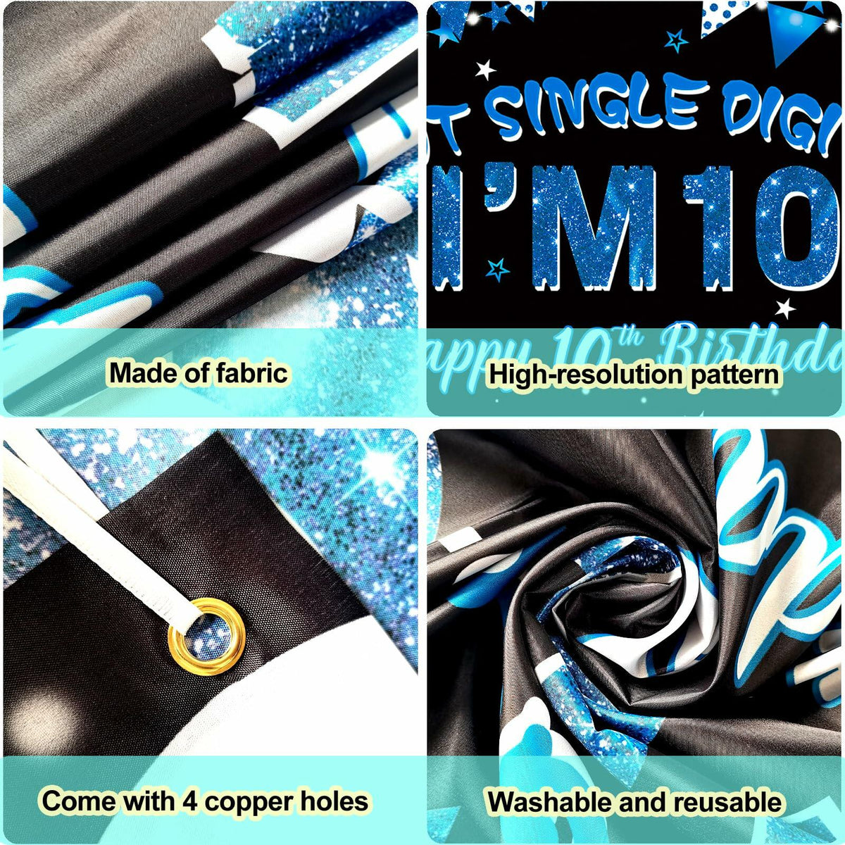 Ushinemi 10th Birthday Banner Boys Party Supplies 6x3.6ft Double Digits