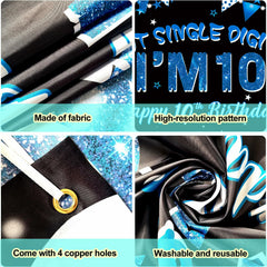 Ushinemi 10th Birthday Banner Boys Party Supplies 6x3.6ft Double Digits