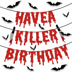 Quimoy Halloween Banner Decorations with 12 Pcs Bat Wall Stickers Party Decor