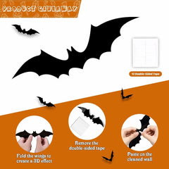 Quimoy Halloween Banner Decorations with 12 Pcs Bat Wall Stickers Party Decor