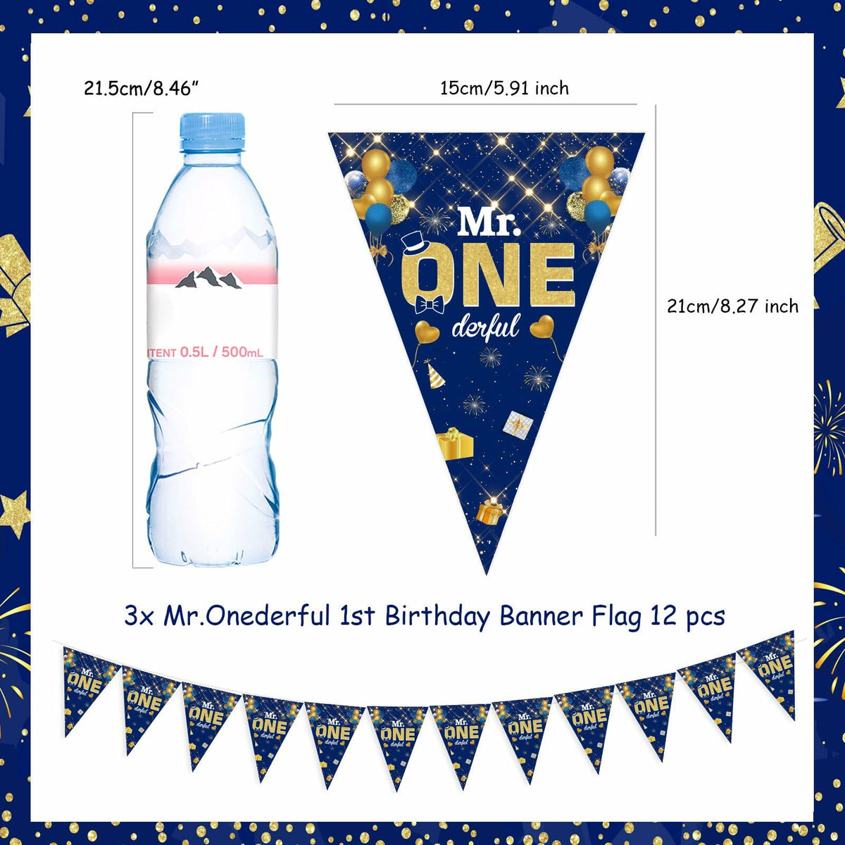 Mr. Onederful 1st Birthday Boy Triangle Banner Blue Party Decorations