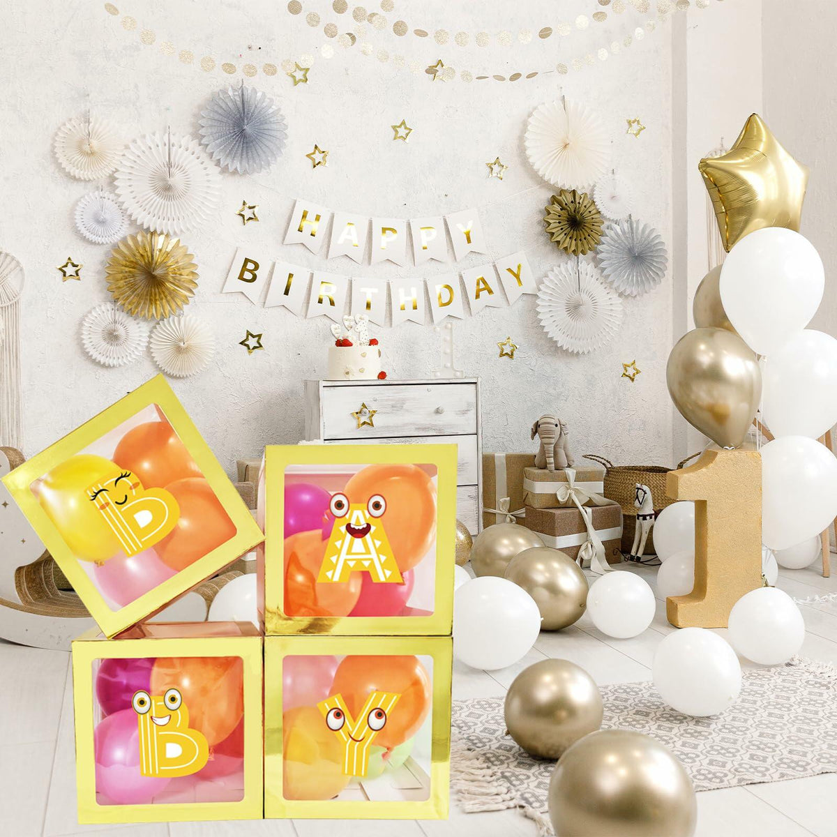 Onteftshop Baby Boxes Letters Party Decorations Transparent Gold 4pcs
