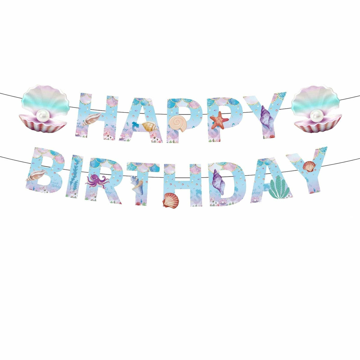 GLASNES Sea Shell Birthday Banner Mermaid Ocean Theme Party Supplies