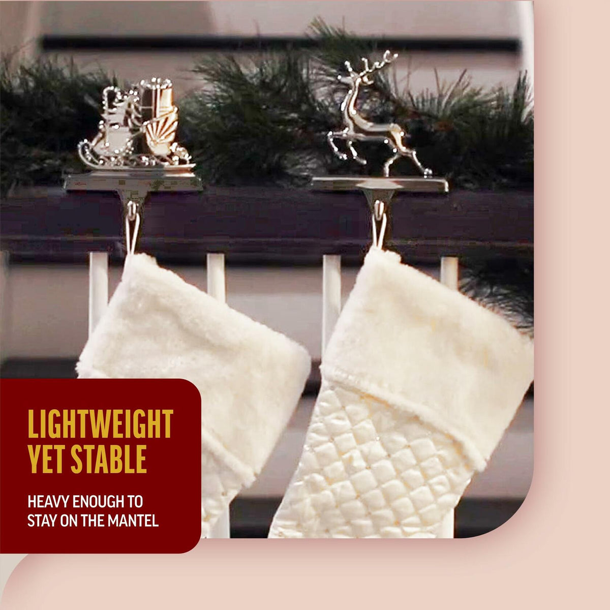 Klikel Reindeer Stocking Holder Set of 3 Deer and Sleigh for Mantel