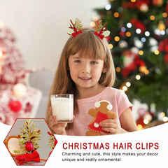 Christmas Bow Hair Clips Red Gold Reindeer Antler 2PCS Holiday Accessories