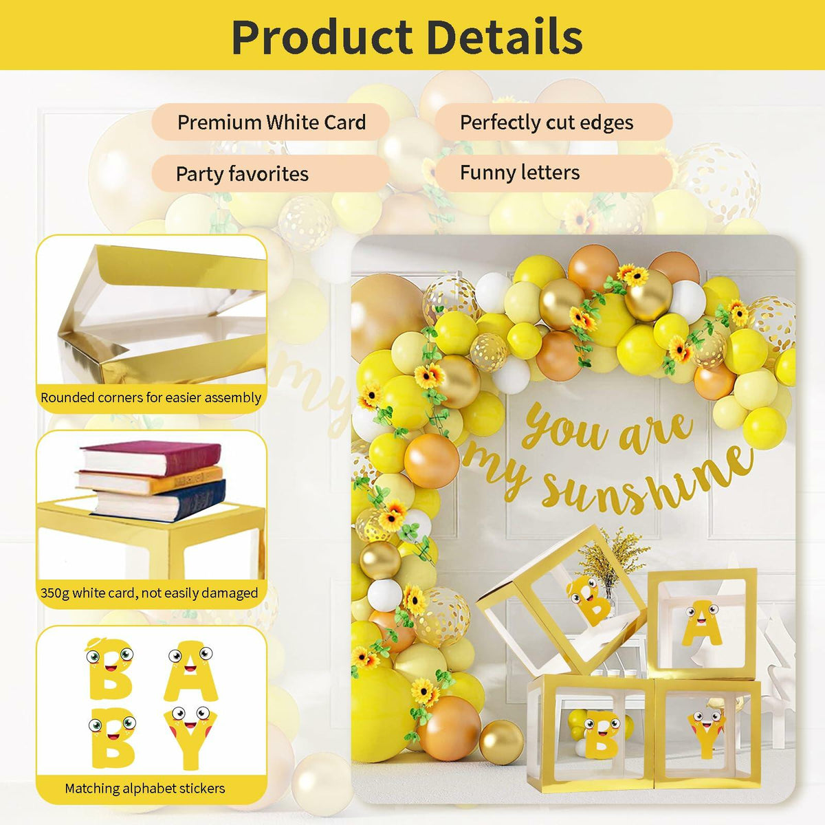 Onteftshop Baby Boxes Letters Party Decorations Clear Gold 4 Count