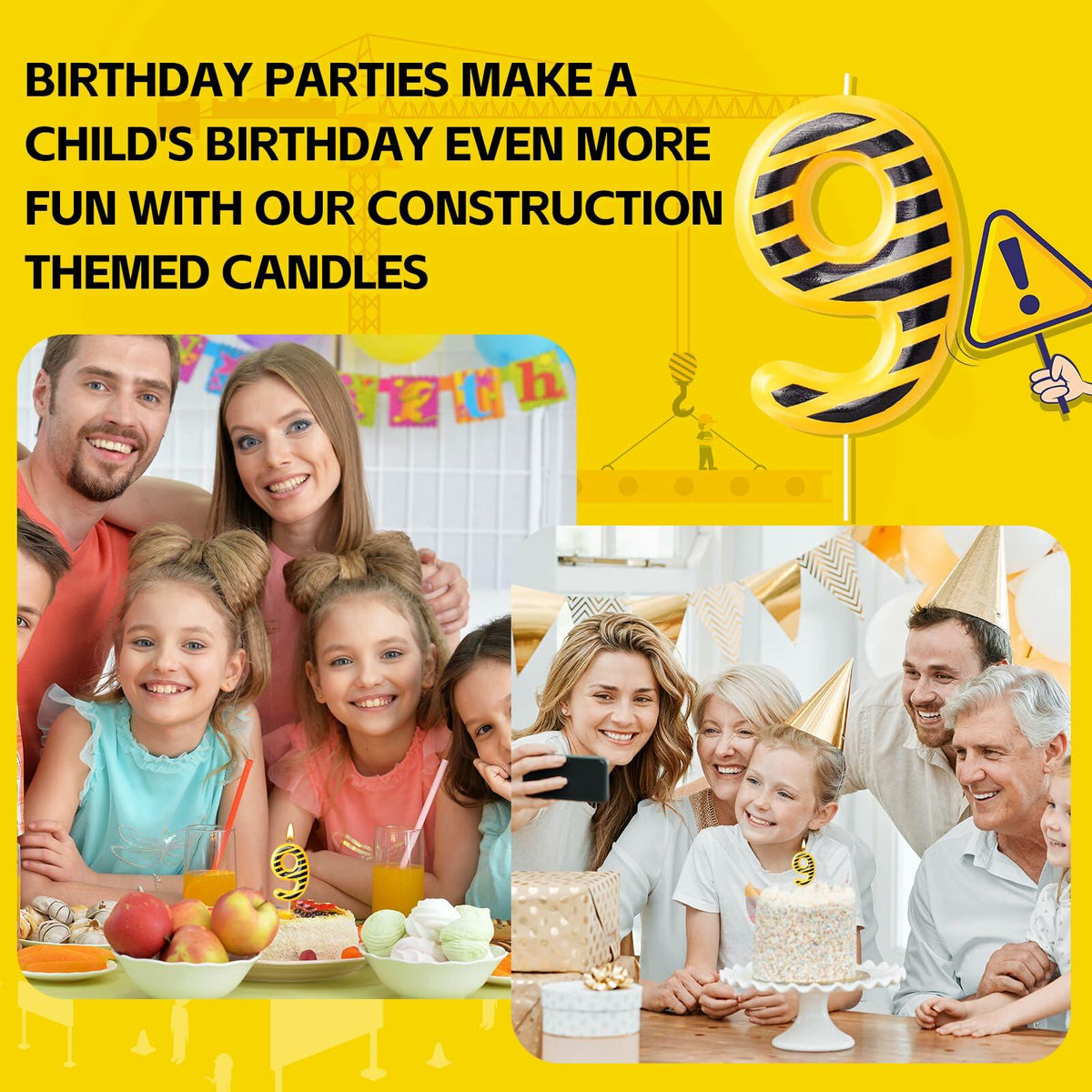 Construction Number 9 Birthday Candle Cake Topper Party Decoration
