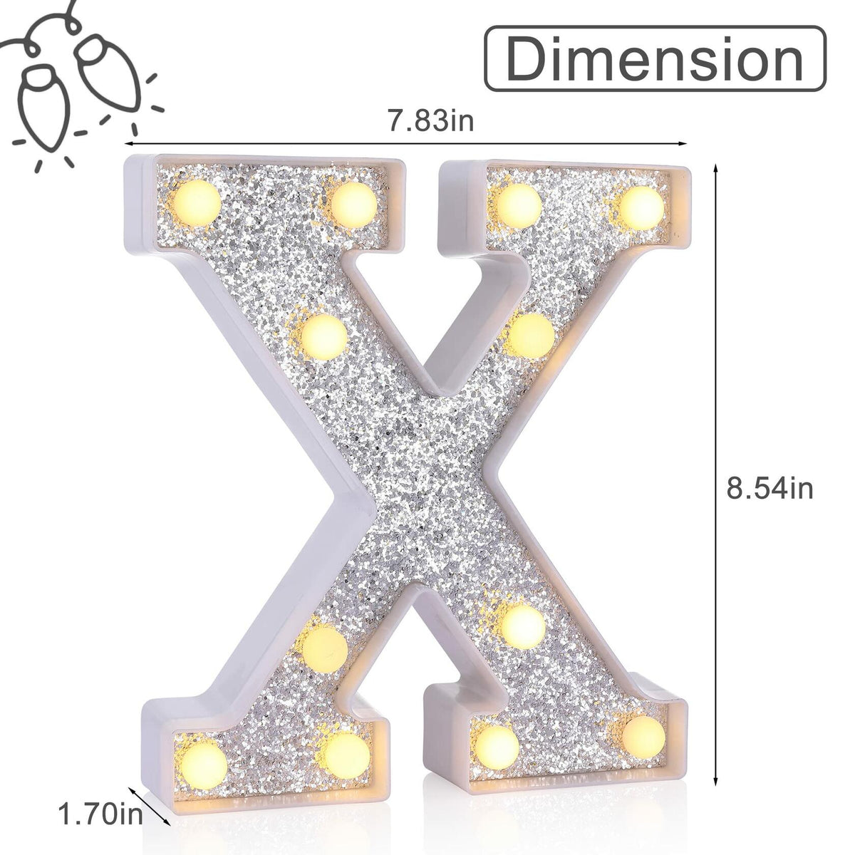 Foaky Silver Light Up Letter X Party Decoration Birthday Christmas Gift