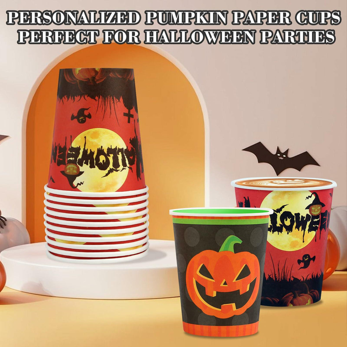 Crumya Pumpkin Disposable Paper Cups 9oz Halloween Party Supplies 40pcs