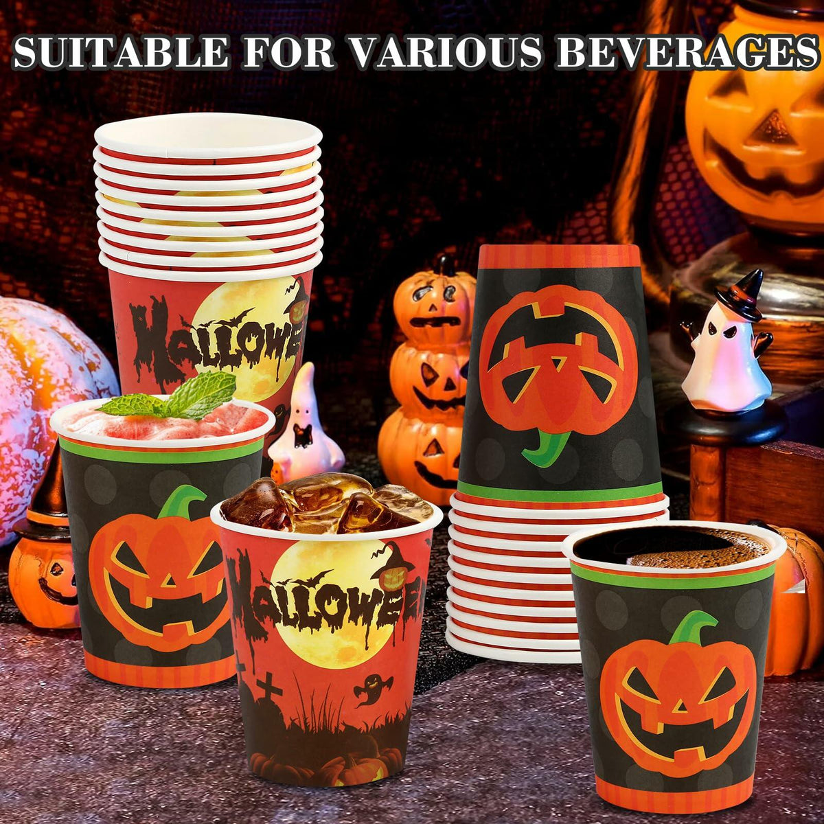 Crumya Pumpkin Disposable Paper Cups 9oz Halloween Party Supplies 40pcs